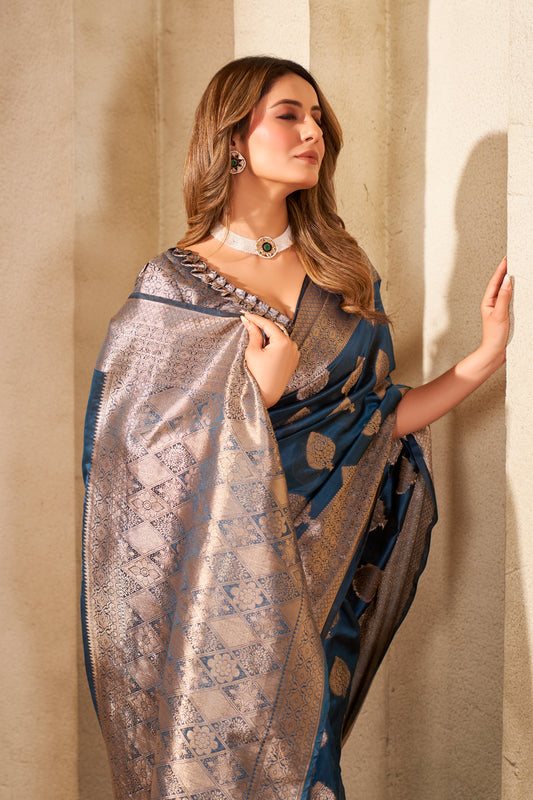 COOL CLOTH Organza Zari weaving Saree with Unstiched Blouse Piece (Morpeach)