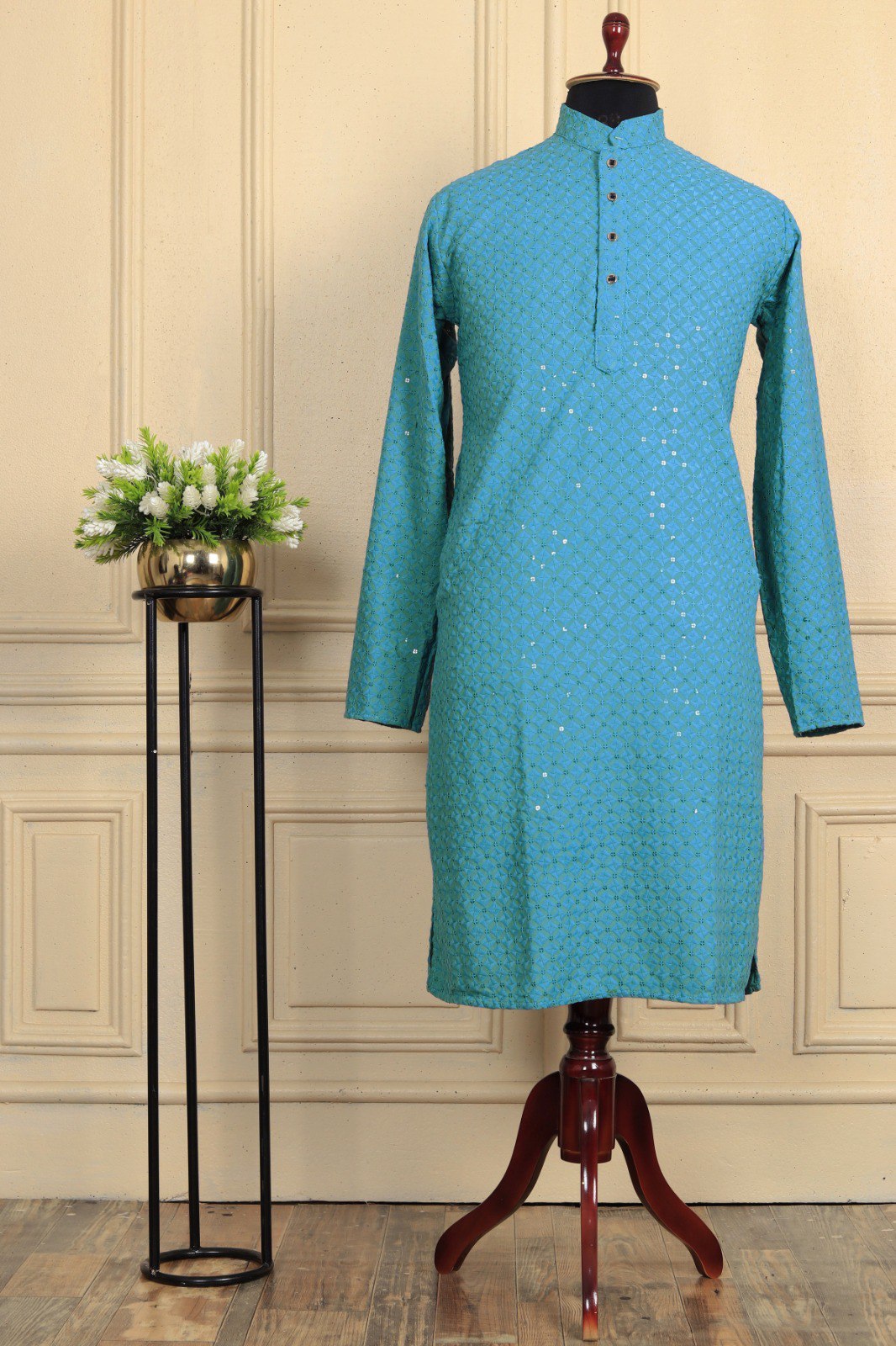 COOL CLOTH Pure Rayon Silk With Multi "Embroidery Mirror Work Men's Kurta"