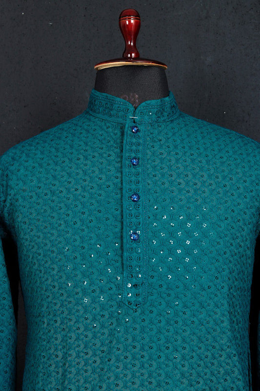 COOL CLOTH Pure Rayon Silk With Multi "Embroidery Mirror Work Men's  Kurta"