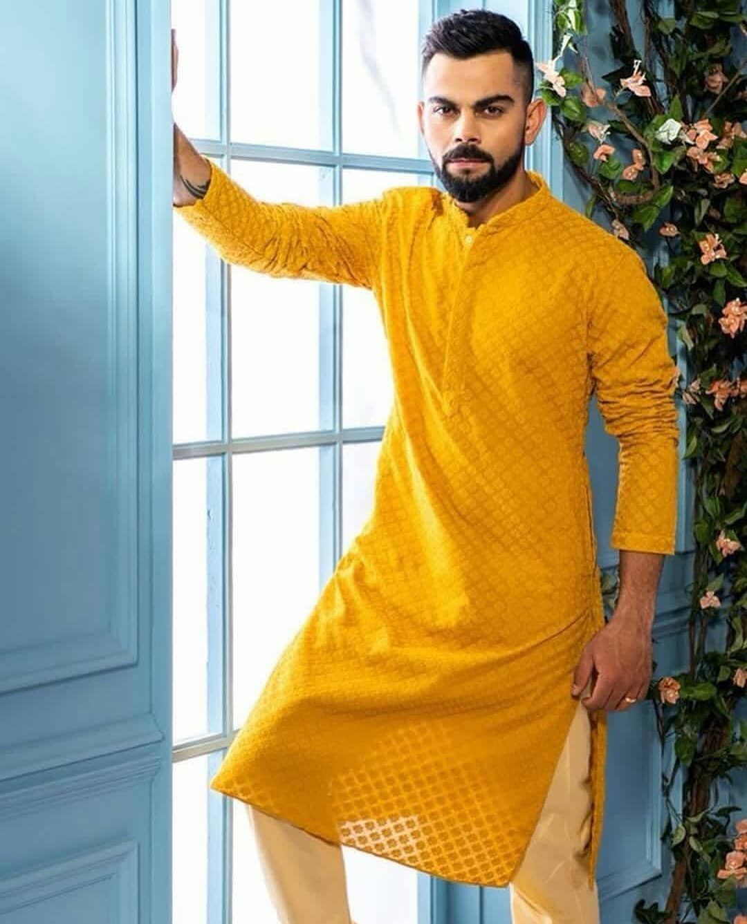 VIRAT KOHLI  MENS YELLOW KURTA