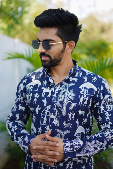 BLUE STYLISH MEN SILK KURTA WITH PAJAMA