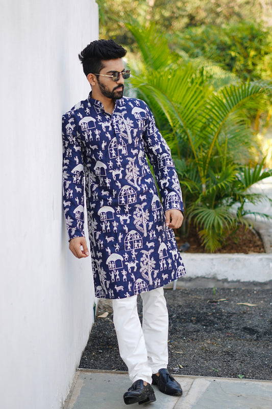 BLUE STYLISH MEN SILK KURTA WITH PAJAMA