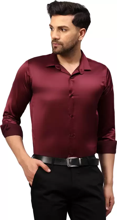 STARRY BEADE MAROON PREMIUM SATIN COTTON SHIRT