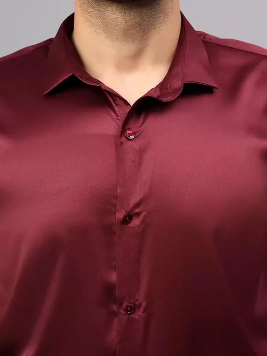 STARRY BEADE MAROON PREMIUM SATIN COTTON SHIRT