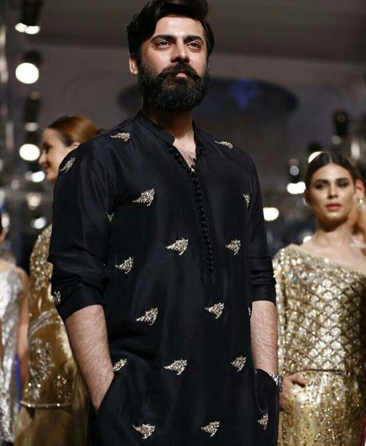 BLACK CELEBRITY MEN'S DESIGNER EMBROIDERY KURTA ONLY