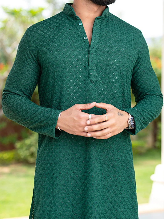 Green Kurta With Mirror Sequence Multi Work