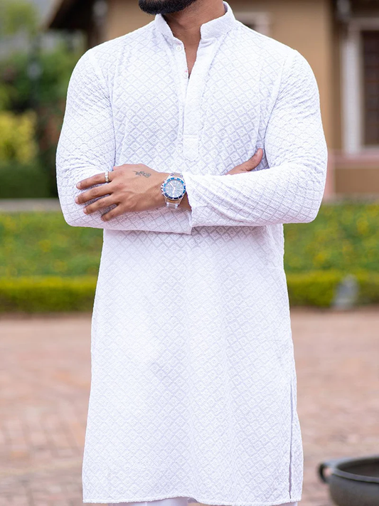 White Kurta With Mirror Sequence Multi Work