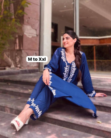 Cool Cloth Presenting Women Festival wear Chikankari Kurti Pant Set