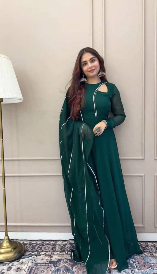 Casual Georgette Anarkali Suits For Women, Indian Wedding Festival Party Wear(Green)