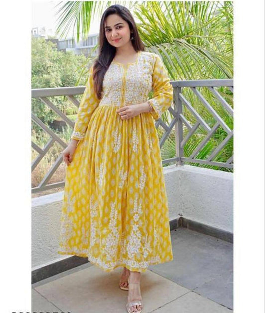 Cool Cloth Presents Yellow colour Coton chikankari work kuri for Woman and Girls