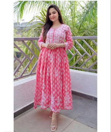 Cool Cloths Presents Pink colour Cotoon chikankari work kuri for Woman and Girls