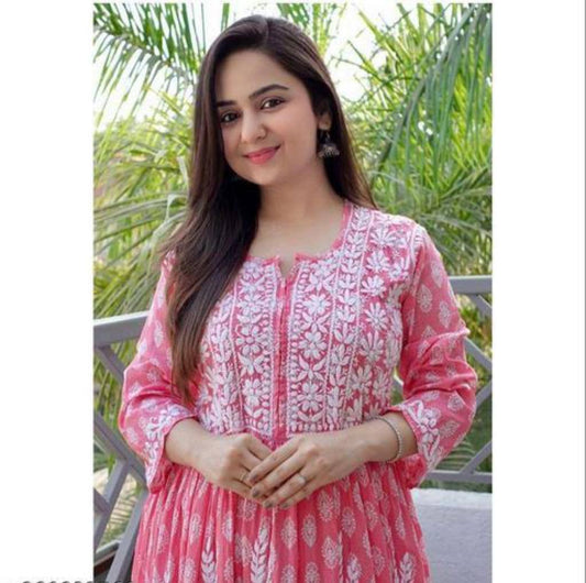 Cool Cloths Presents Pink colour Cotoon chikankari work kuri for Woman and Girls