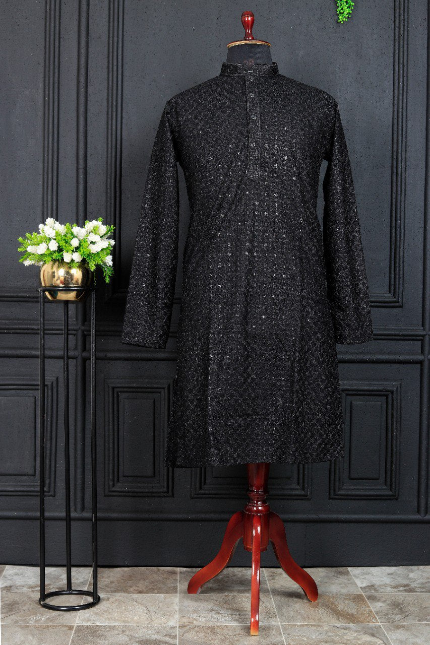 COOL CLOTH Present The Kurta With Sequence Multi Work (Black)