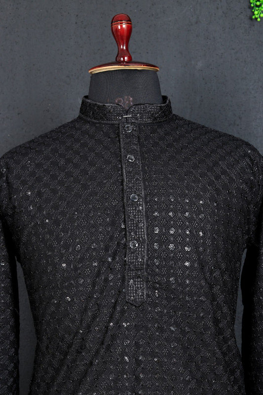 COOL CLOTH Present The Kurta With Sequence Multi Work (Black)