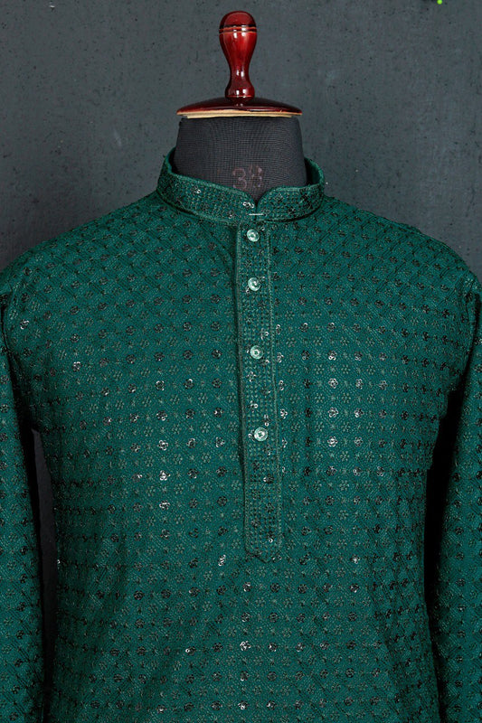 COOL CLOTH Present The Kurta With Sequence Multi Work (Green)