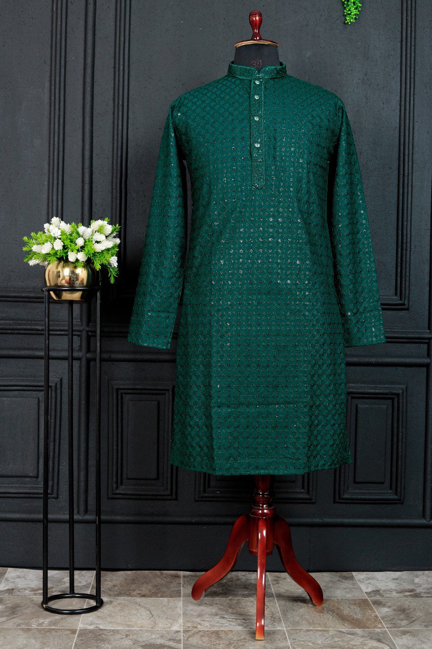 COOL CLOTH Present The Kurta With Sequence Multi Work (Green)