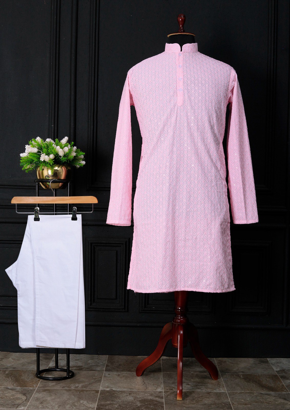 COOL CLOTH Present The Linen Cotton Men's Kurta With Digital Work (Baby Pink)