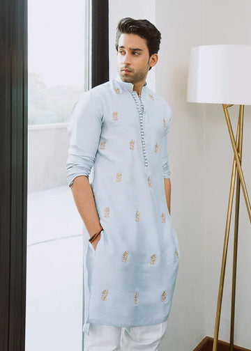 CELEBRITY MEN'S DESIGNER EMBRODRY ICEBLUE KURTA