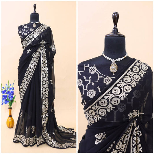 Black 3 mm Sequence work with back patch saree